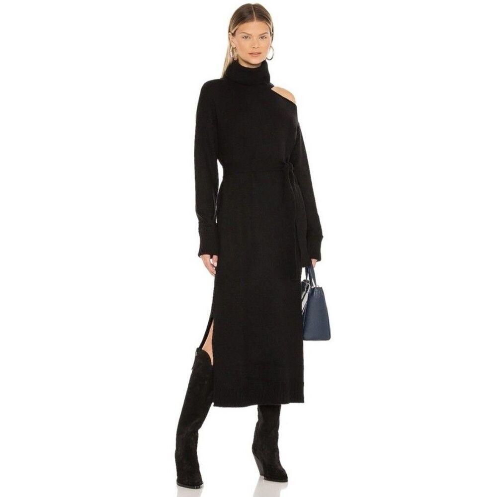 NWT Paige Raundi Sweater Dress Women’s Small Black Wool Midi Dress Turtleneck